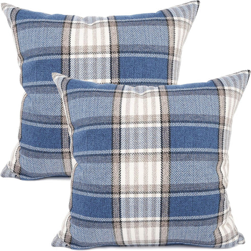 YOUR SMILE Retro Farmhouse Outdoor Buffalo Tartan Chequer Plaid Cotton Linen Decorative Throw Pillow Case Cushion Cover Pillowcase for Sofa 18 x 1...