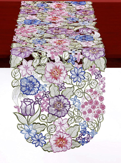 Flowery Table Runner 13"×54", Cutwork Embroidered Floral Flower Dresser Scarf for Home Kitchen Dining Tabletop Decoration (Runner 13"×54", Flower-...