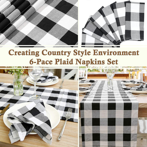6 Buffalo Check Oversized Napkins (17x17 Inches) for Everyday Place Settings, Rustic Farmhouse Decor, Holidays, Family Dinners and BBQ's (White Bu...