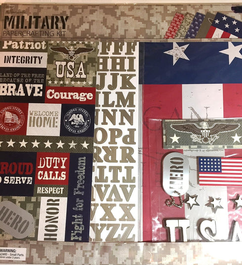 Military 12x12 Scrapbooking Page Kit, 13 pcs. Hero, USA, Brave, Courage, Duty Calls...