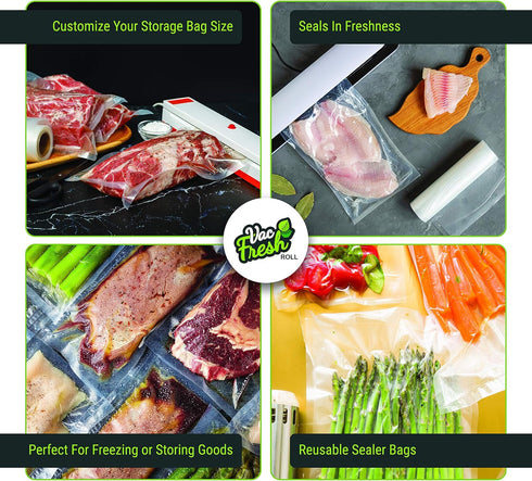 Vac Fresh Food Vacuum Sealer Rolls (11" x 50', 1 Roll), 3.5mil Embossed Food Storage Bags, Vacuum Seal Bags for Meal Prep, Sous Vide Bags for Cook...