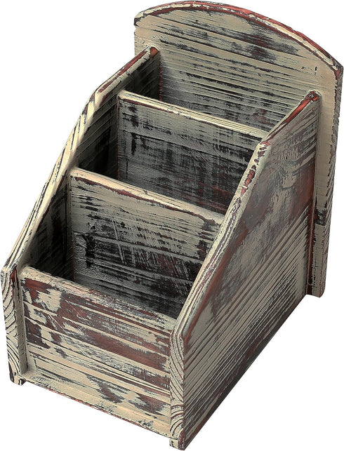 MyGift Rustic Torched Wood Remote Control Holder for Table with 3 Compartments, Living Room TV Media Organizer...