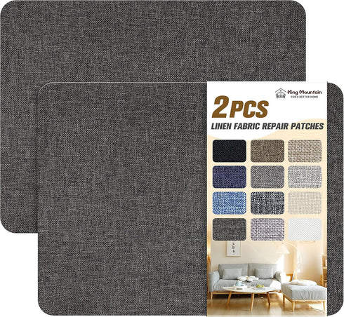 KING MOUNTAIN Fine Linen Repair Patches, Self-Adhesive Linen Fabric Patches, 8X11 inch 2 PCS, Multi Color, Can be Used for Linen Sofa Repair and L...