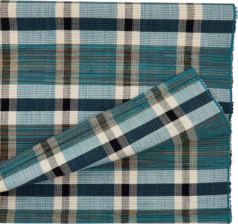SARO LIFESTYLE Kalama Collection Plaid Woven Water Hyacinth Table Runner, 14" x 72", Turquoise...