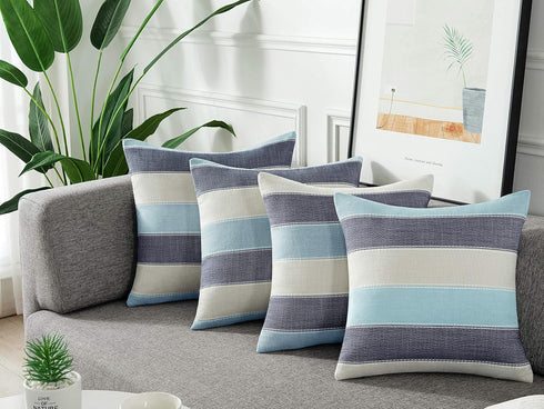 AmHoo Pack of 2 Farmhouse Stripe Check Throw Pillow Covers Set Case Cotton Linen Decorative Pillowcases Cushion Cover for Couch Bench Sofa 20x20In...