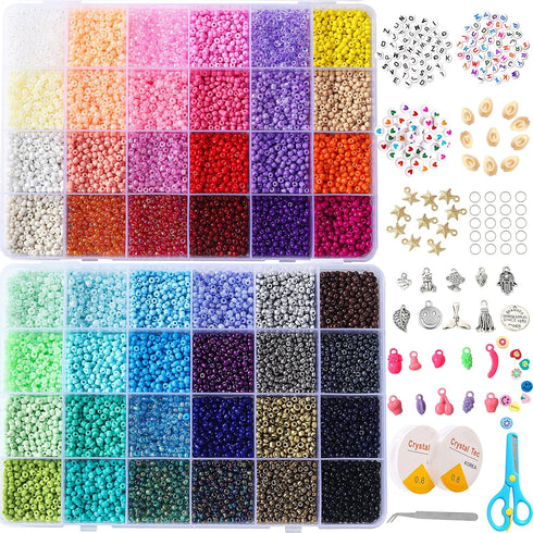 YITOHOP 18800+ pcs 3mm 8/0 48 Colors Glass Seed Beads,Waist Beads Kit,Small Jewelry Making Kits for Girl Age 6 to 9 Year Old Gift DIY Bracelet Nec...