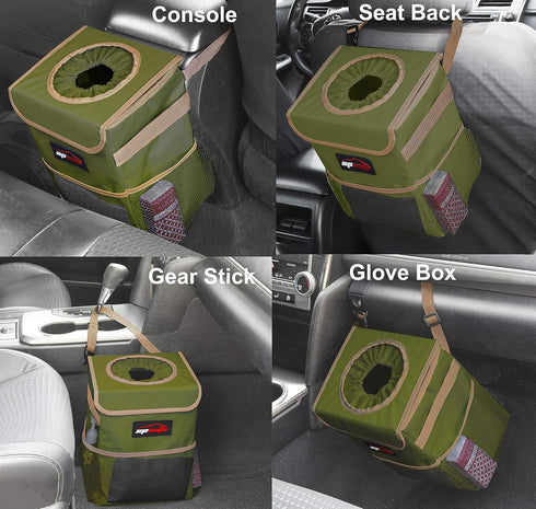 EPAuto Waterproof Car Trash Can with Lid and Storage Pockets, 2.5 Gallon Leakproof, Green...