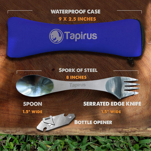 Tapirus 5 Spork Of Steel Utensils Set | Durable & Rust Proof Stainless Steel | Spoon, Fork & Knife Flatware | For Camping, Fishing, Hunting & Outd...