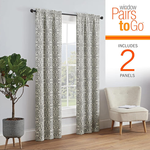 PAIRS TO GO Brockwell Decorative Window Treatment Rod Pocket Curtains for Living Room, Double Panel, 28" x 63", Charcoal...