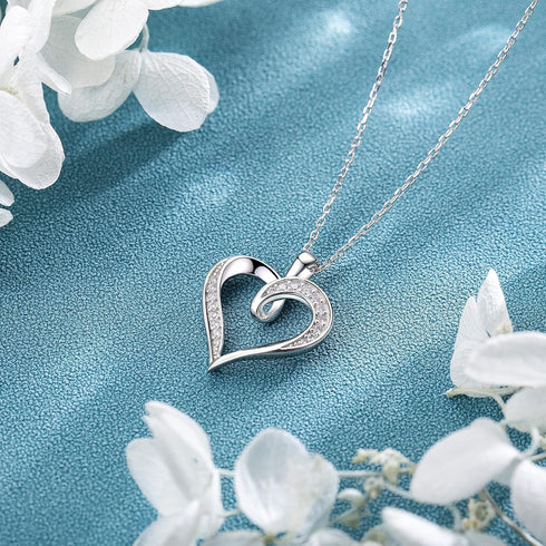 Billie Bijoux Silver Love Heart Necklace 925 Sterling Silver Platinum Plated Round CZ Woman's Jewelry Gifts for Women...