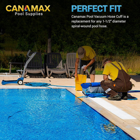 Canamax Ultra Durable 1-1/2 Inch Pool Vacuum Hose Cuff - Replacement for 1-1/2" diameter Spiral-Wound Pool Hose - Repair Hose Ends Connect Vacuum ...
