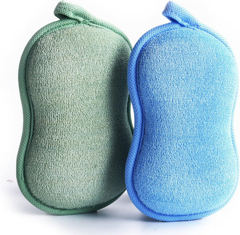 Baby Bath Sponge - Ultra Soft Baby Sponge for Bathing - Kids Bath Sponges for Infants, Toddler Bath Time, 2 Count (1 Pack) - Green Blue...