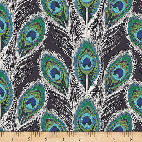 Art Gallery Fabrics Art Gallery Decadence Paon Plumes Royal in Rayon, Black...