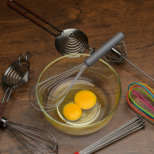 Flat Whisk Silicone Handle Non Slip 10" - 5 Wires Whisk with 10 Heads for Kitchen Cooking by Jell-Cell (Grey)...