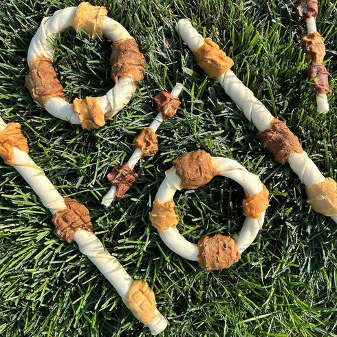 Cadet Gourmet Triple-Flavored Ring - Beef Hide Kabob Dog Treats - Healthy & Natural Chicken, Liver, & Sweet Potato Dog Treats for Dogs Over 30 lbs...