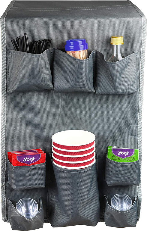 Classic Design – Dorm and office Double Over the Fridge Caddy Organizer, 11 Pocket Storage and Paper Goods Organizer, Flatware Storage Organizer, ...