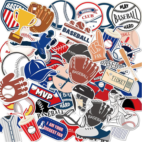 Baseball PVC Waterproof Stickers(50pcs) for Bottles,Luggages,Laptop,Skateboard,Notebooks,Cars,Motorcycles,Bicycles...