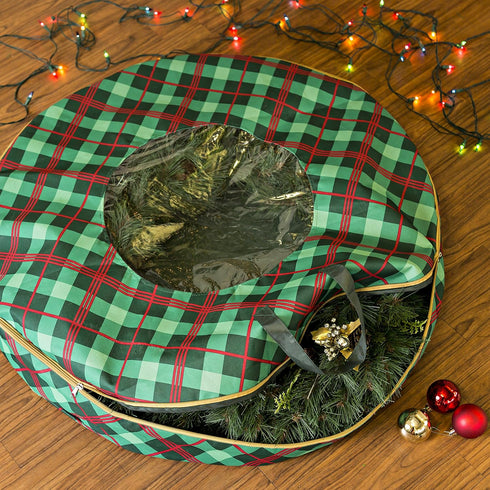 Honey-Can-Do SFT-07751 Plaid 36-Inch Wreath Storage , Red...