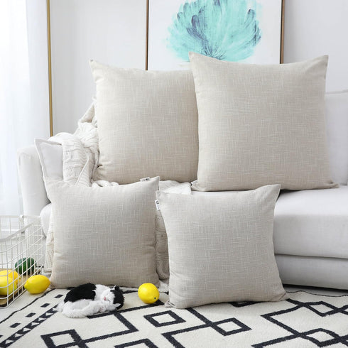 Kevin Textile Decoration Supersoft Linen Cushion Covers Square Throw Pillows Cover for Couch, 50x50 cm, Set of 2, Light Beige...