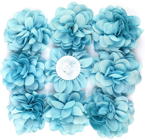 Worlds Blue Chiffon Ruffled Fabric Flower for DIY Handmade Decorative, Hair Clip,Scrapbooking and More Decoration 10PC (2-3/8" Inch)...