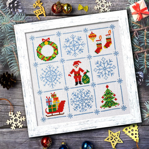 Povitrulya Counted Cross Stitch Kit 'Merry Christmas' - Easy-to-do Embroidery Sampler Set for The Christmas and New Year Holidays, Encouragement, ...