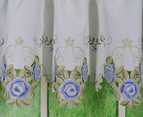 Today's Curtain Verona Reverse Embroidery Tier, 36", White/Blue, 60" W X 36" L...