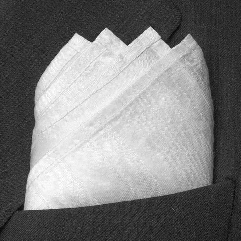 Deluxe White Glow Silk Dupioni Pocket Square 100% Silk - Full-Sized 17"x17"...