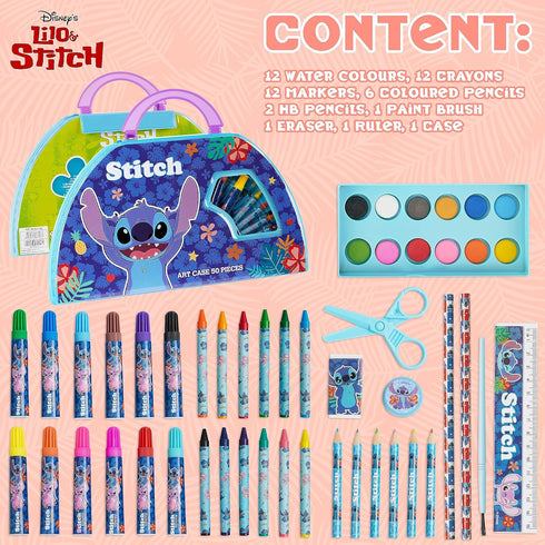 Disney Stitch Kids Art Set 40 Plus Pieces Princess Kids Colouring Sets Paints Colouring Pencils Markers Crayons Travel Art Supplies Gifts for Kids...