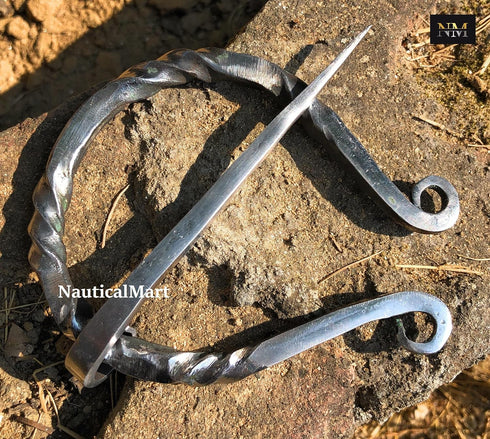 Medieval Hand - Forged Penannular Iron Brooch Fibula, Norse Cloak, Scarf-Shawl Pin, Cloak Clasp, Celtic, Renaissance Viking Age Jewelry Halloween ...
