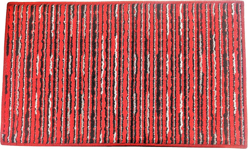 Chenille Striped Entrance Rug, Non-Skid Home, Kitchen, Floor Mat, Comfortable Standing Rug, 17" x 28" Red...