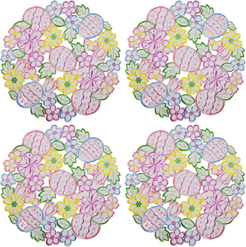 Easte Egg Placemat 14" Set of 4 Cutwork Embroidered Spring Flowery Floral Eggs Dresser Scarf for Home Kitchen Dining Spring Holiday Tabletop Decor...