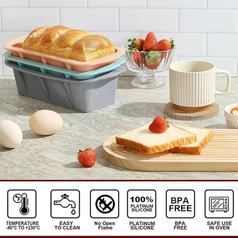 3PCS Silicone Bread Loaf Pan, Non-Stick Bread Pans for Baking, Easy Release Loaf Pan, Great for Homemade Bread, Cakes, Brownies, Dishwasher Safe (...