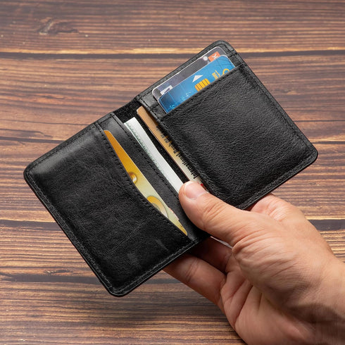 Leather Minimalist Wallet for Men, Credit Card Holder?Thin Bifold Wallet, Front Pocket Wallet, Small Card Case, Slim Wallet,Father's Day Gift (BLA...
