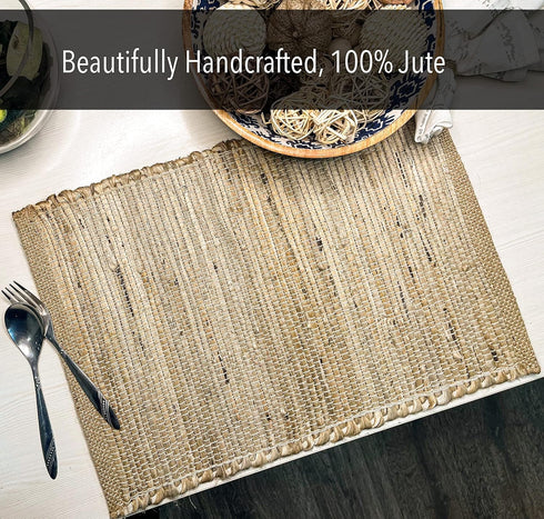 Chardin Home Eco-Friendly Natural Jute/Hemp Placemats 13''x''19, Set of 4 Natural/Beige Table Mats | Perfect for Holidays, Thanksgiving, Christmas...