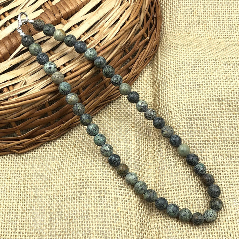 Natural African Turquoise Gemstone Round Beaded Stretchable 15.5" Inches Choker Necklace For Girls and Women, Unisex Necklace, Handmade Necklace,B...