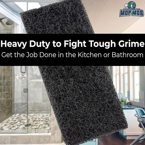 Heavy Duty XL Black Scouring Pad 5 Pack. 10 x 4.5in Large Multipurpose Nylon Scrubbing Sponges. Clean Bathrooms, Kitchens, Counters and Floors to ...
