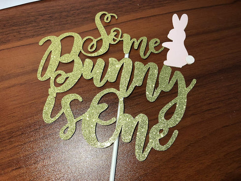 Gold Glitter Some Bunny One Birthday Cake Topper, Bunny 1st Birthday Cake Topper for Easter Bunny 1st Birthday Party Cake Decorations...