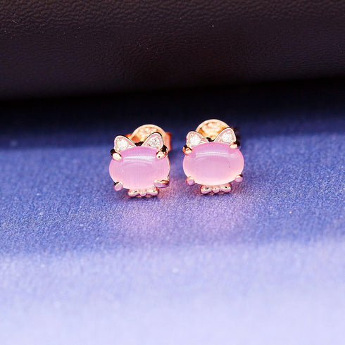 Uloveido Cute Cat Shape Pink CrystaL Studs Earrings and Pendant Necklace for Teen Girls Y404...