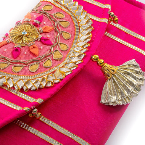 Handmade Gota Pati work Purse Wallet Batawa Clutch Hand Stitched Traditional Ethnic Golden Work Wedding Envelope for Girls Women for Party Wedding...