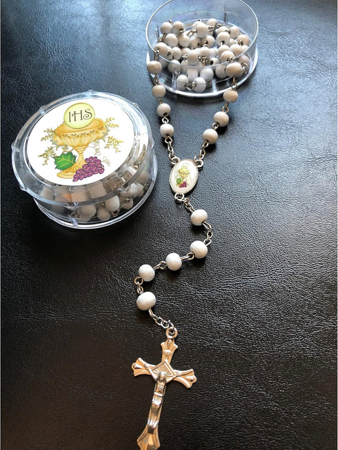YRP teens 12 pcs White Scented Wooden Rosaries First Communion Party Favors Recuerdos Rosario...
