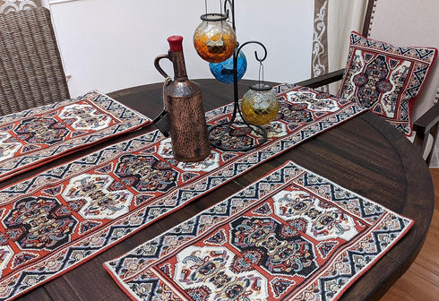 DaDa Bedding Majestic Red Kilim Rug Dining Table Placemats - Set of 4-Pieces Tapestry Cotton Kitchen Mats Royal Persian Tradtional Design - Elegan...