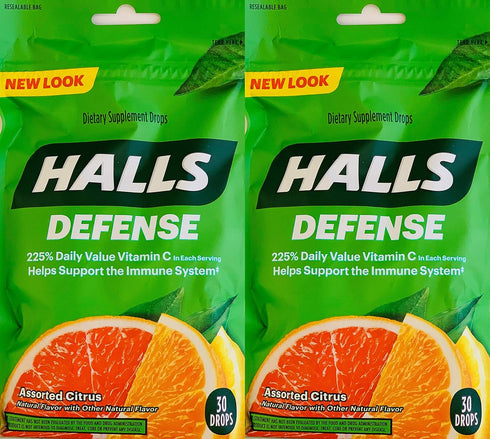 Halls Defense Vitamin C Assorted Citrus Cough Drops, 30-Count (2 Pack) (2 Pack)...