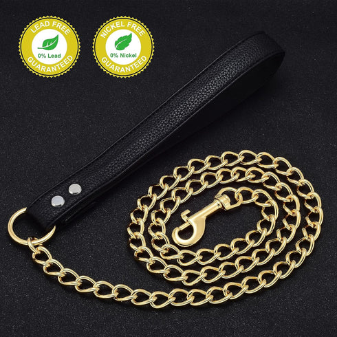 Jewelry Kingdom 1 Dog Chain Leash - Sturdy and Chew-Resistant Tie Out Chain Comfortable Leather Handle Suitable for All Dog Breeds Outside Hold Ch...