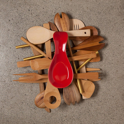 Now Designs Curved Stoneware Spoon Rest Red, 3.5x7.75 in...