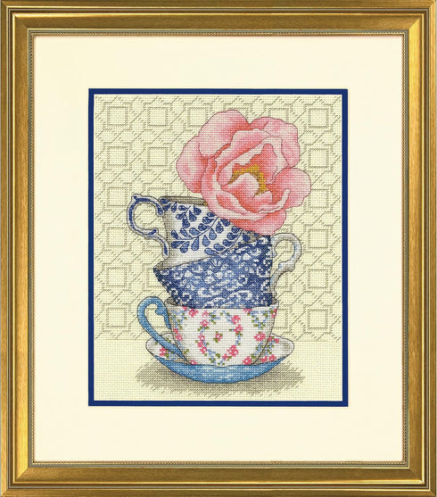 Dimensions 70-35414 Rose Tea Counted Cross Stitch Kit for Beginners, 8" x 10", 14 Cnt. Ivory Aida, 4pcs...
