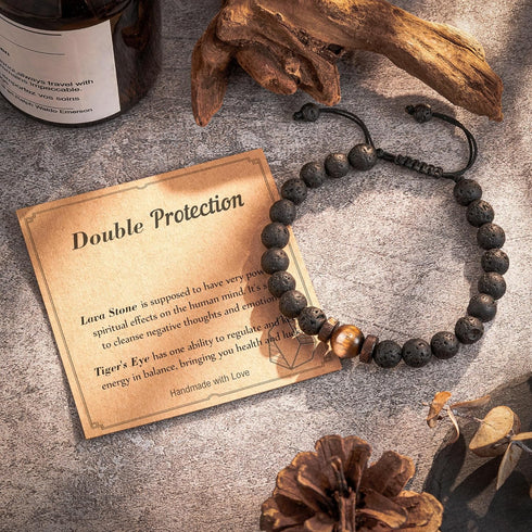 Seyaa Double Protection Natural Stone Bracelet for Men Teen Boys, Tiger Eye Black Onyx 8mm Handmade Bead Bracelet Crystal Bracelet Bring Luck...