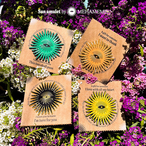 Enamel Lapel Pin Set - 4 Large Pins: Stylish and Fun Gift, Cool Pins for Family and Best Friends. Sun Amulet Spiritual Brooches....