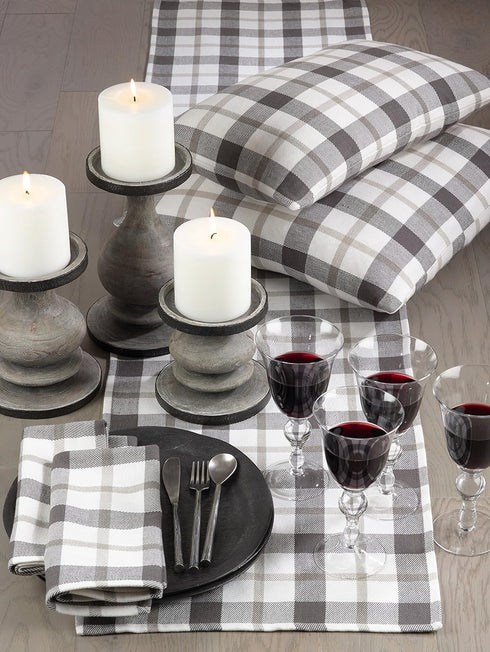 SARO LIFESTYLE Yuri Collection Plaid Design Cotton Napkin (Set of 4), 20", Grey...