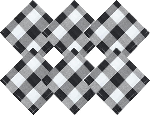 6 Buffalo Check Oversized Napkins (17x17 Inches) for Everyday Place Settings, Rustic Farmhouse Decor, Holidays, Family Dinners and BBQ's (White Bu...