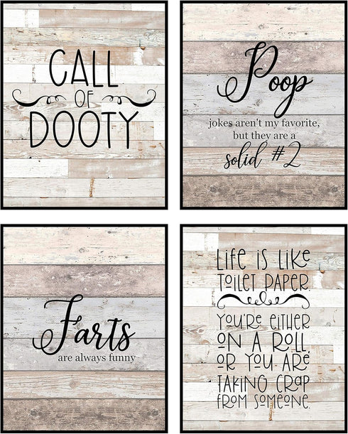 Silly Goose Gifts Funny Rustic Farm Animal Themed Bathroom Decor Wall Art Print Sets, Typography Country Bath Pictures Signs Wood Style (Call of D...